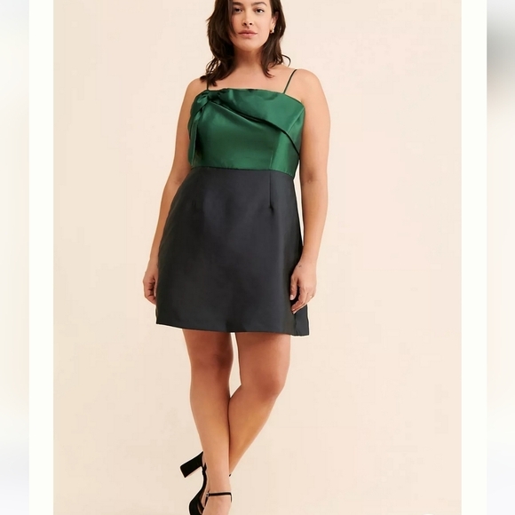 NWT Hutch For Free People Serena Bow Mini Dress 20W Green Black - Picture 1 of 12